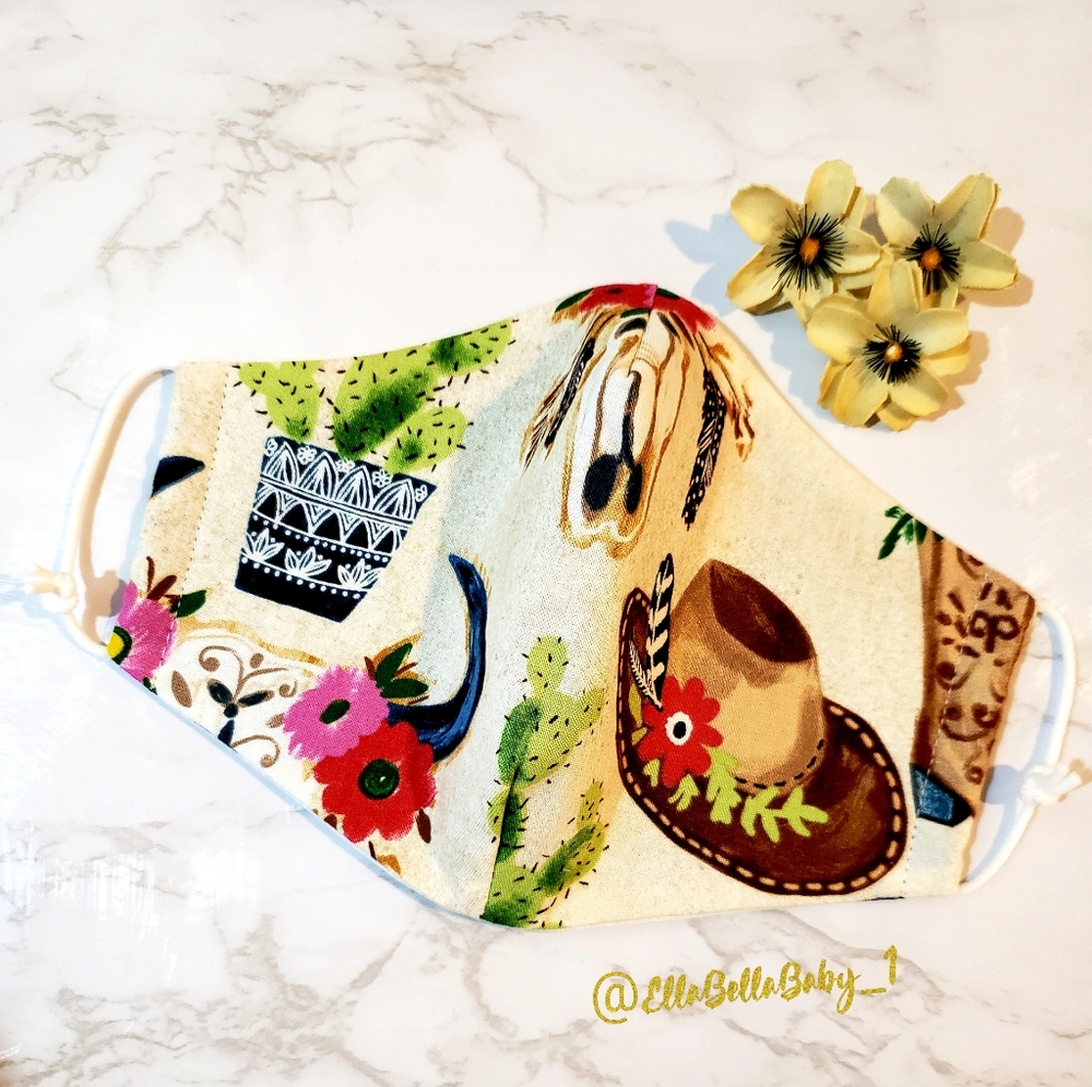 Cowgirl Face Mask Filter Cotton Washable 3 Layers